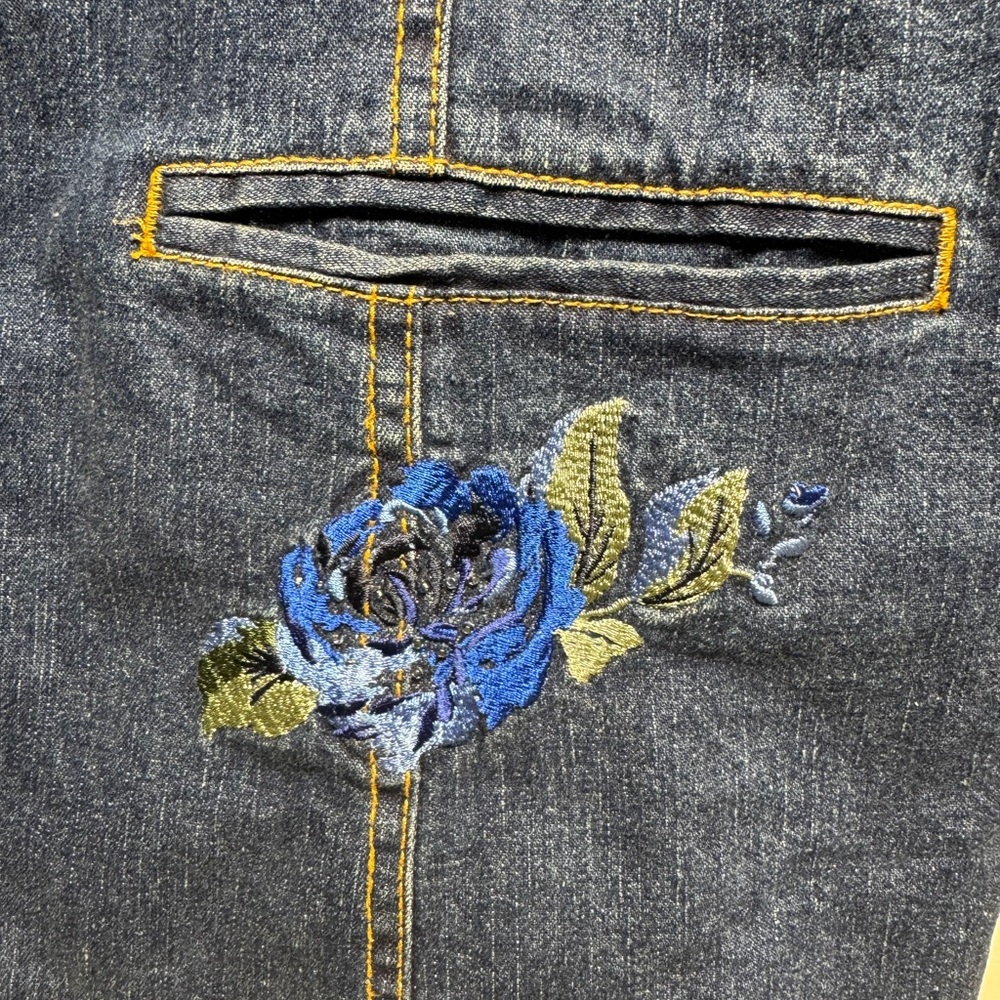 Denim&Co Vintage Denim Blazer Jacket with Floral Embroidery, L - Picture 4 of 10